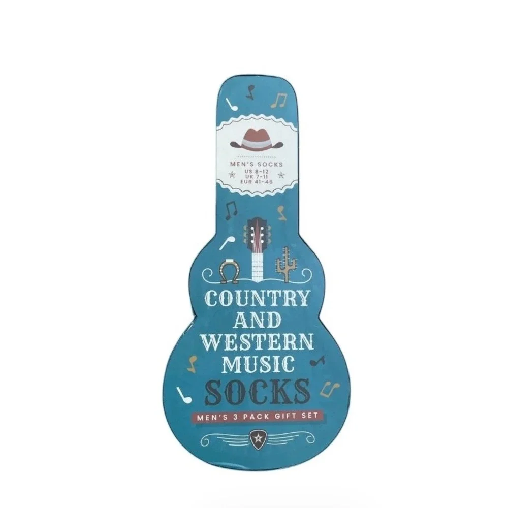 Orrsum Men's 3 Pack Country Western Music Socks Gift Set Guitar Box US 8-12 NWT